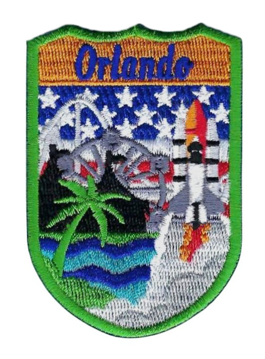 Orlando Florida Shield Patch (3 Inch) Iron-on or Sew-on Badge Travel America USA Souvenir Emblem for Backpacks, Hats, Bags, Crafts, DIY Gift Patches