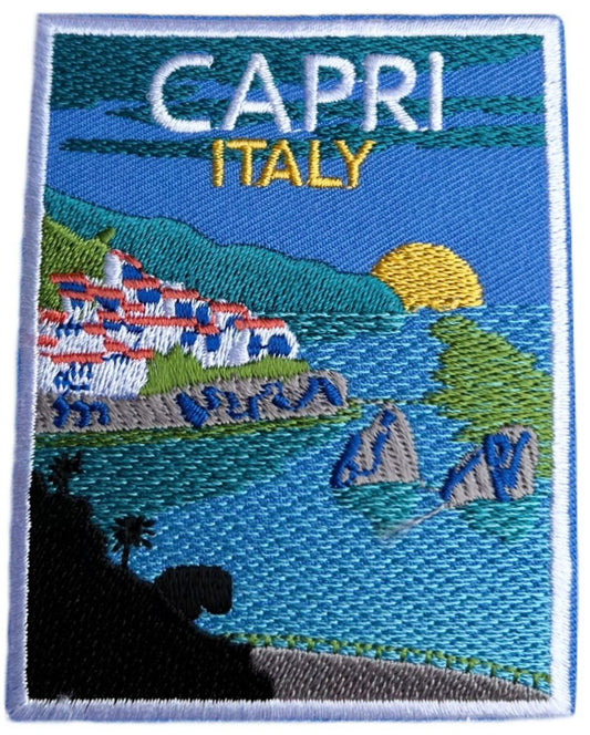 Capri Italy Patch (3.5") Iron-on Badge Travel Souvenir Emblem Italia Sorrento Peninsula Naples Napoli Faraglioni Blue Grotto Gift Patches