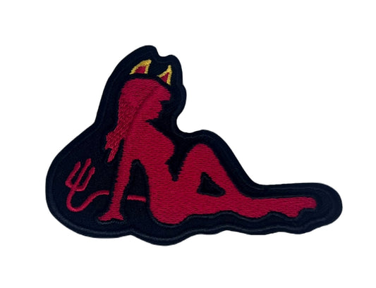 Devil Pin Up Girl Patch (3.5 Inch) Iron/Sew-On Badge Sexy Lady Biker Devil Girl Silhouette Horns Tail Satan Demon Satanic  Horror Gothic Patches