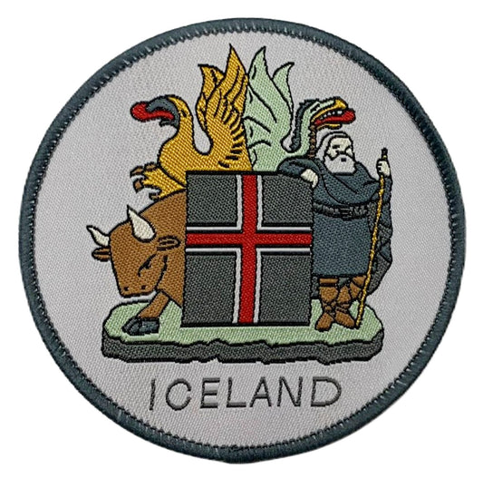 Iceland Patch (3 Inch) Coat of Arms Embroidered Iron-on / Sew-on Badge Travel Souvenir Emblem Nordic Island Country Sigil Crest Gift Patches
