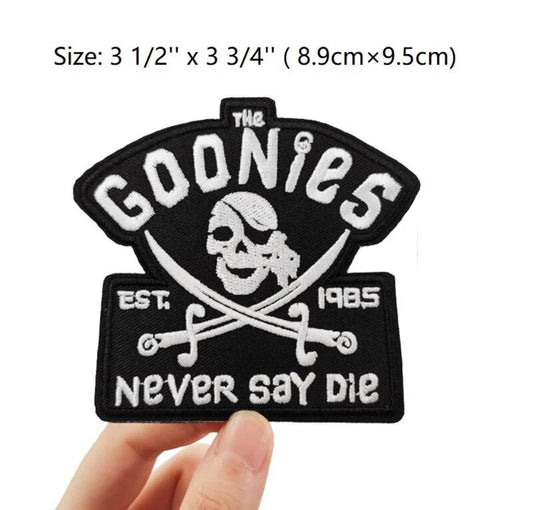 The Goonies Never Say Die Patch (3.5 Inches) Embroidered Iron-on or Sew-on Badge Pirate Skull Costume Movie Patches