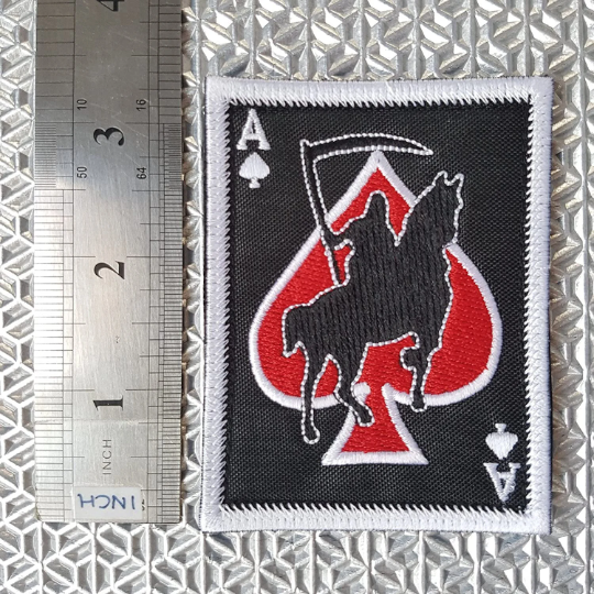 Ace of Spades Grim Reaper Death Card Patch (3.5 Inch) Embroidery Hook + Loop Velcro Badge Grim Reaper Patches