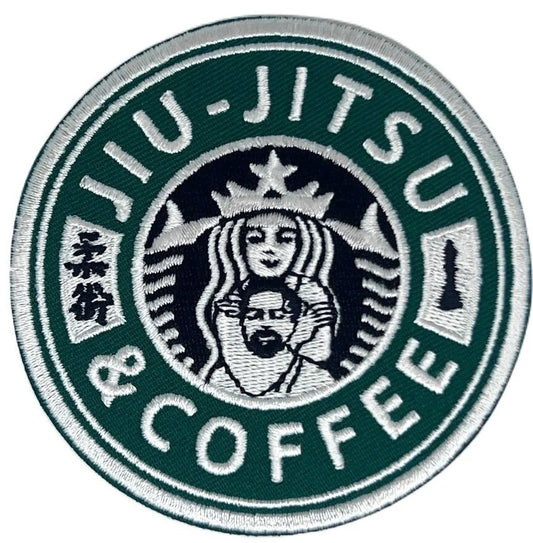 Jiu Jitsu & Coffee Patch (3 Inch) Hook + Loop Velcro Badge Grappling Barista BJJ Gi Gift Patches