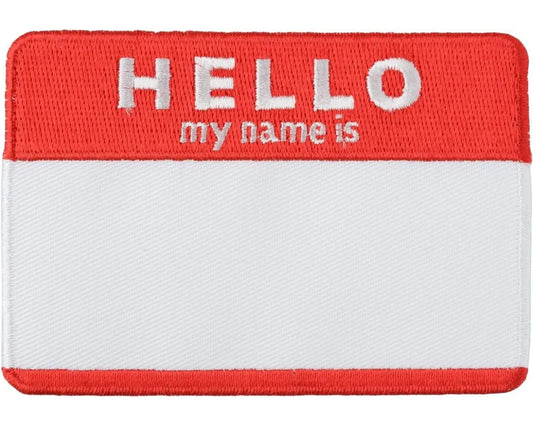 Hello My Name is Blank Name Tag Patch (3.5 Inch) RED Iron/Sew-on Embroidery Badge
