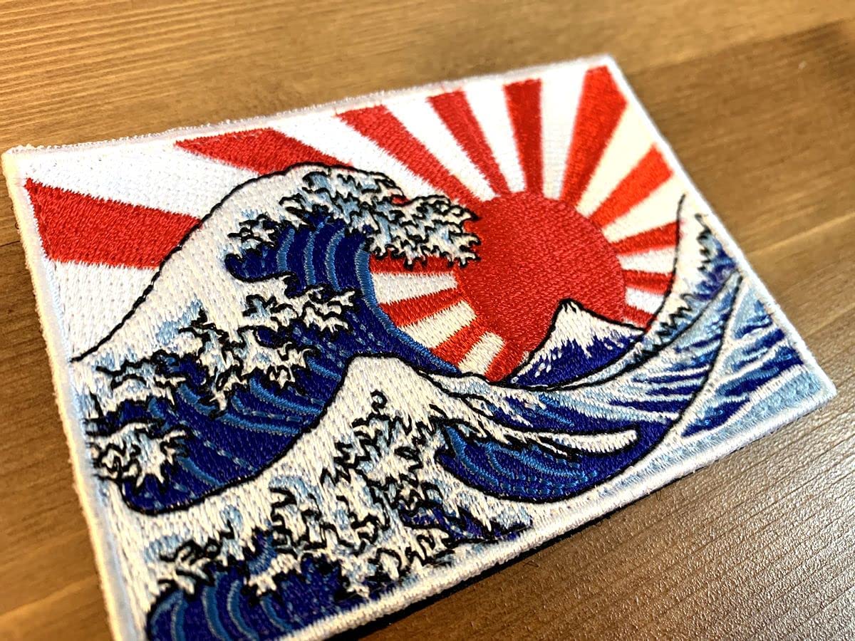 The Great Wave off Kanagawa Japan Patch (3.5 Inch) Hook and Loop Velcro Badge Travel Backpack Fuji Tokyo Japanese Art Inspired Emblem Gift Patches