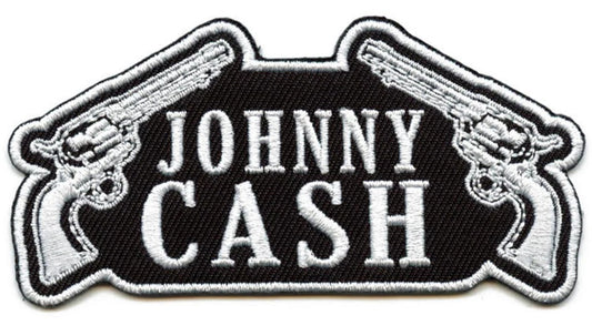 Johnny Cash Patch (3.65 Inch) Embroidered Iron or Sew-on Badge Dual Pistols Music Rock Logo Emblem Patches