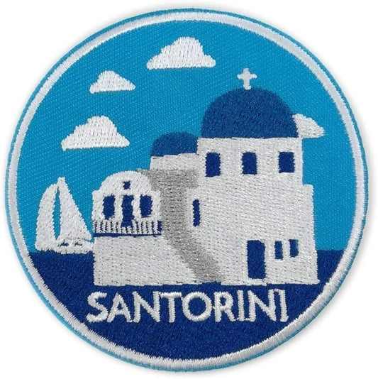 Santorini Greece Patch (3 Inch) Iron/Sew-on Badge Greek Island Travel Emblem DIY Patches