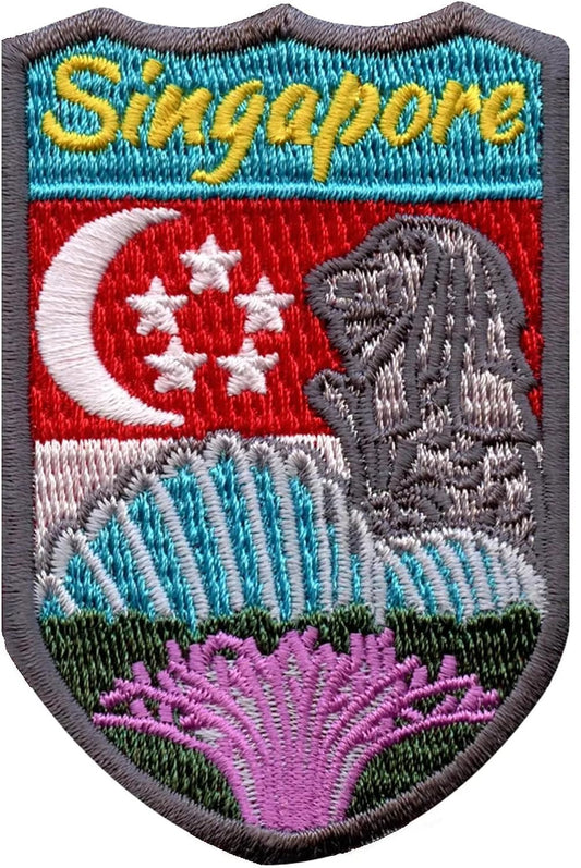 Singapore Shield Patch (3 Inch) Iron-on Badge Travel Souvenir Emblem Perfect for Backpacks, Jackets, Hats, Bags, Crafts Gift Patches
