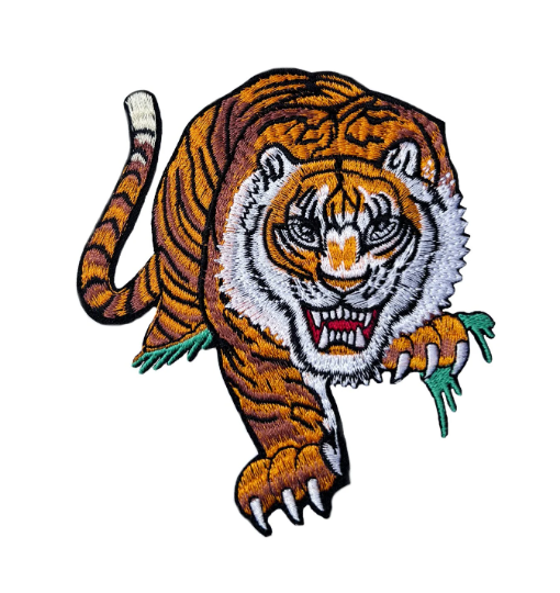Large Crouching Bengal Tiger Patch (5 Inch) Fully Embroidered Iron/Sew-on Badge Africa National Reserve Safari Souvenir Emblem Crest GIFT