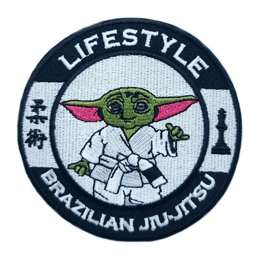 Brazilian Jiu Jitsu Lifestyle Patch (3.5 Inch) Baby Yoda Embroidered Iron/Sew-on Badge for Kids Youths White Belt Beginners Martial Arts