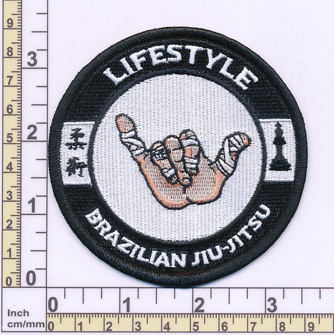 Brazilian Jiu Jitsu Lifestyle Patch (3.5 Inch) Shaka Hand Iron-on Badge BJJ