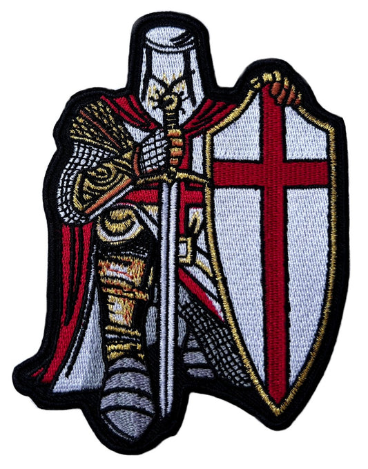 Red Crusader Knight Patch (4.7 Inch) Iron/Sew-on Badge Embroidered Christian Shield Insignia Crest Gift Patches