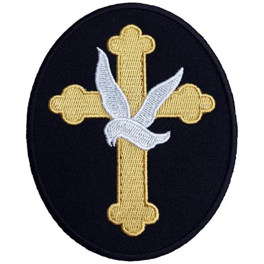 Gold Cross White Dove Patch (3.5 Inch) Iron/Sew-on Badge Christian Patches