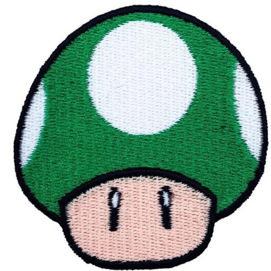 Green Mushroom 1up Patch (2 Inch) Super Mario Brothers Embroidered Iron/Sew-on Badge Souvenir Retro DIY Costume World Kart Snes / GIFT / Cap