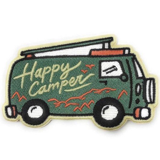 Happy Camper (4 Inch) Iron or Sew-on Patch VW Van Badge DIY Backpack Gift Patches