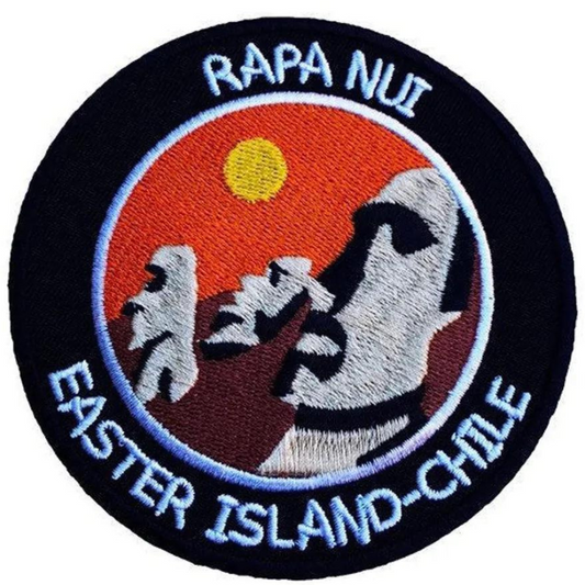 Moai Rapa Nui Easter Island Patch Embroidered Iron or Sew on Badge Applique Giant Heads Chile Trek Souvenir
