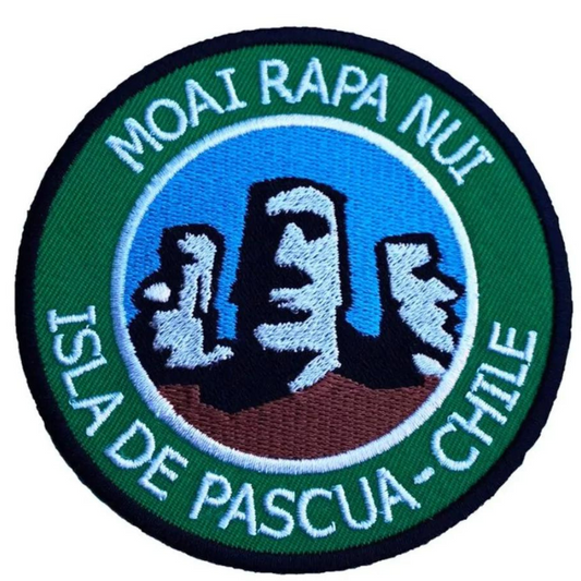 Moai Rapa Nui Easter Island Patch (3.5 Inch) Embroidered Iron or Sew-on Badge Applique Giant Heads Chile Trek Travel Souvenir GIFT