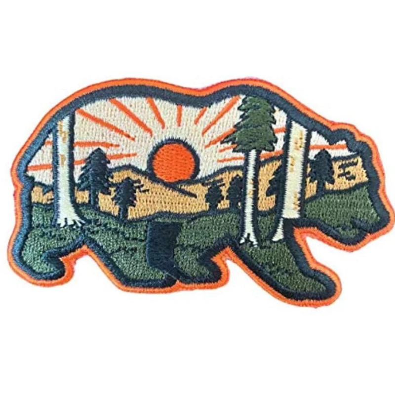 Mountain Forest Bear Patch (3.5 Inch) Iron/Sew-on Badge Hike Souvenir Hiking Backpack Wildlife Emblem Patches