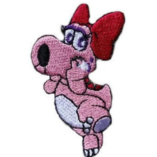Birdo Patch (2.75 Inch) Super Mario Brothers Iron or Sew-on Badges Pink Dinosaur Cartoon DIY Costume Patches