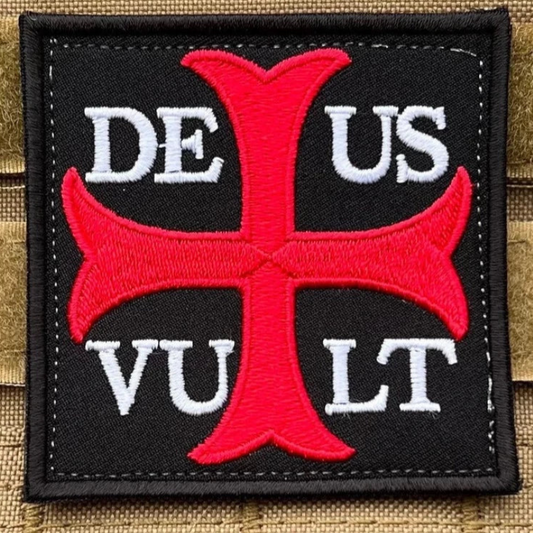 Deus Vult Patch (3 Inch) Velcro Badge (Hook + Loop) Knights Templars