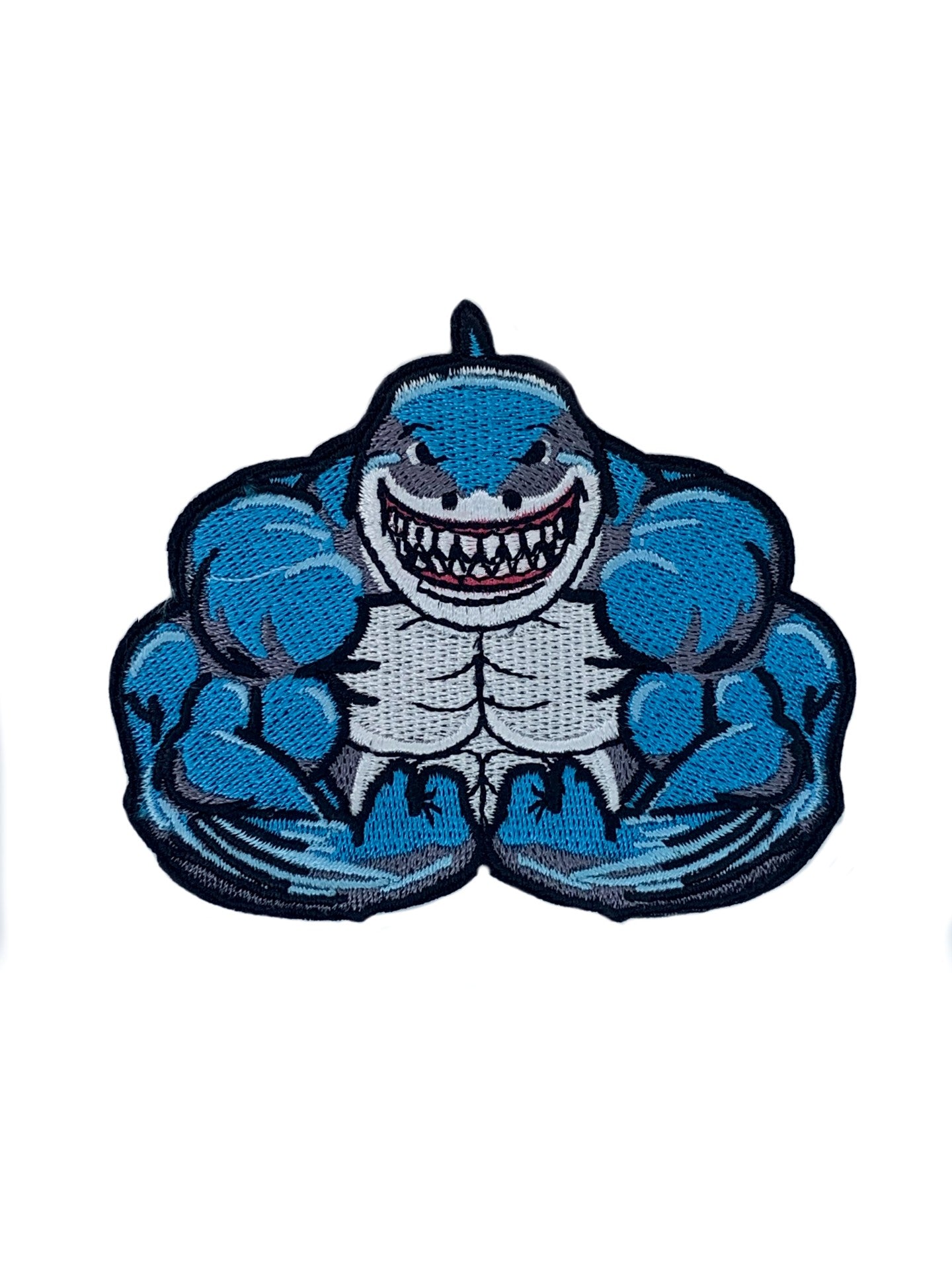 Muscle Shark Patch (3.4 Inch) Iron/Sew-on Badge Gym, Martial Arts, Self Defense, Karate, Jiu Jitsu, Judo, MMA, BJJ Mat Shark