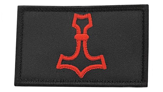 Mjolnir Thor Hammer Patch (3.25 Inch) Velcro Badge Black & Red Norse Viking Morale Tactical Patches