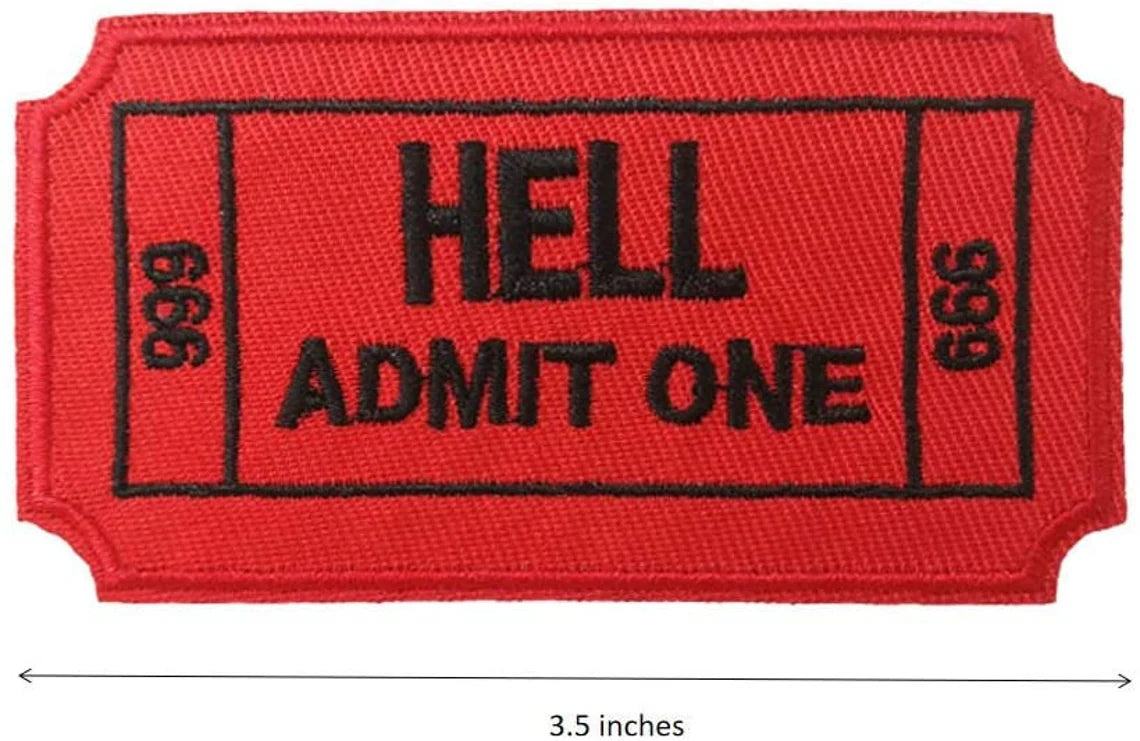 Hell Admit One 666 Ticket Patch (3.5 Inch) Iron or Sew-On Badge Horror DIY Costume Patches