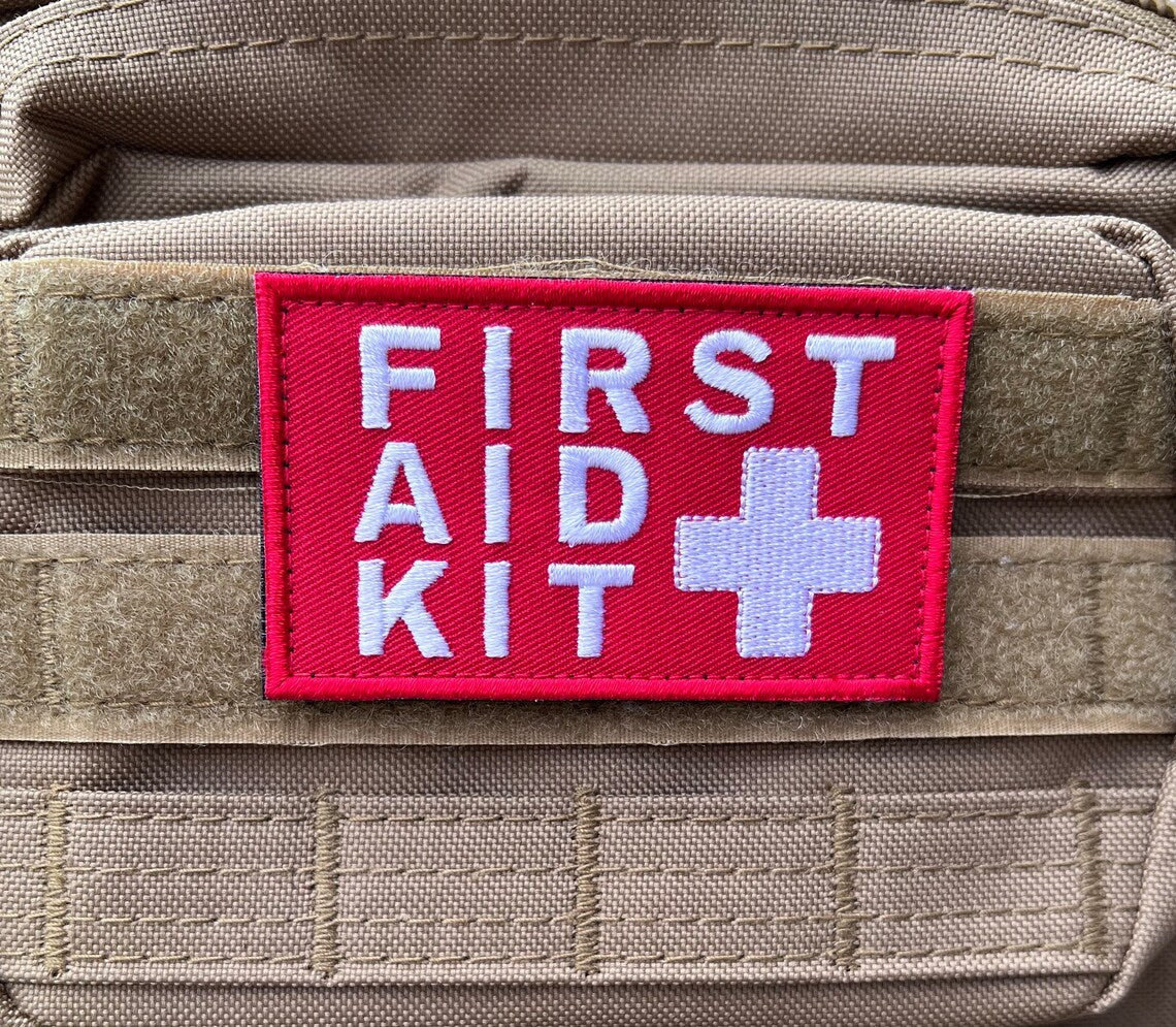 Red First Aid Kit Patch (3.5 Inch) Velcro Badge (Hook & Loop)