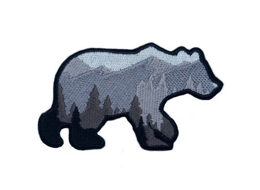 Mountain Forest Bear Patch (3.5 Inch) Embroidered Iron/Sew-on Badge Explore Nature Wilderness Hiking Patches